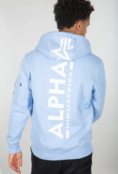 ALPHA INDUSTRIES BACK PRINT HOODY hellblau/weiß