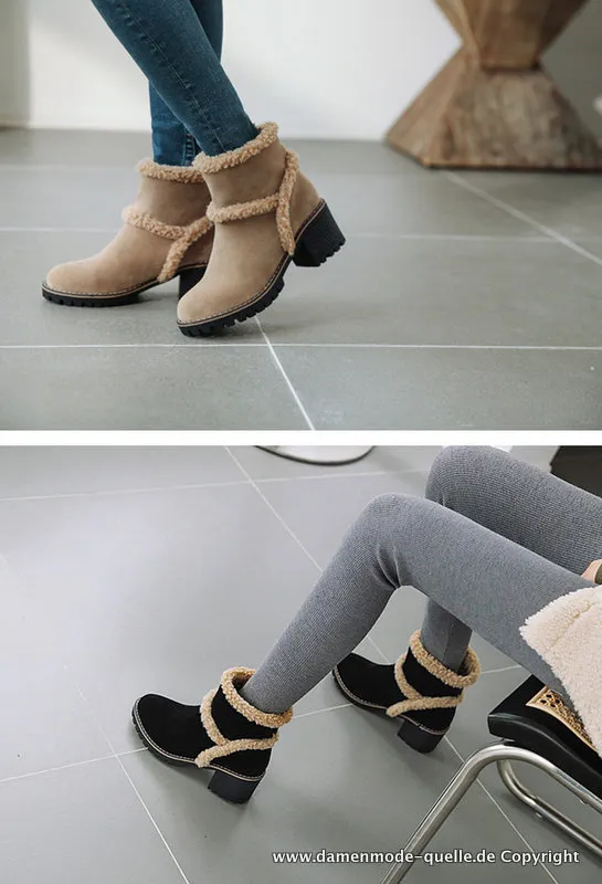 Britisch Style Ankle Boots Winter Stiefeletten mit Wolle