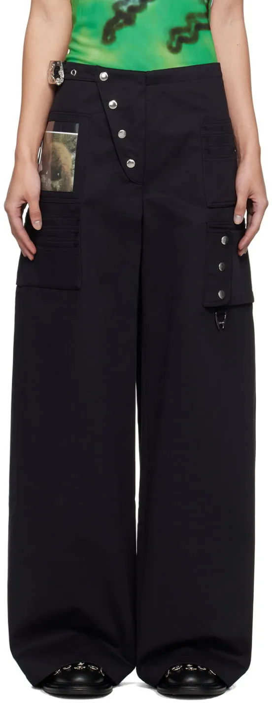 Cargo-Hose Chopova Lowena Miller Wallet Black Wide-Leg Trousers 4077