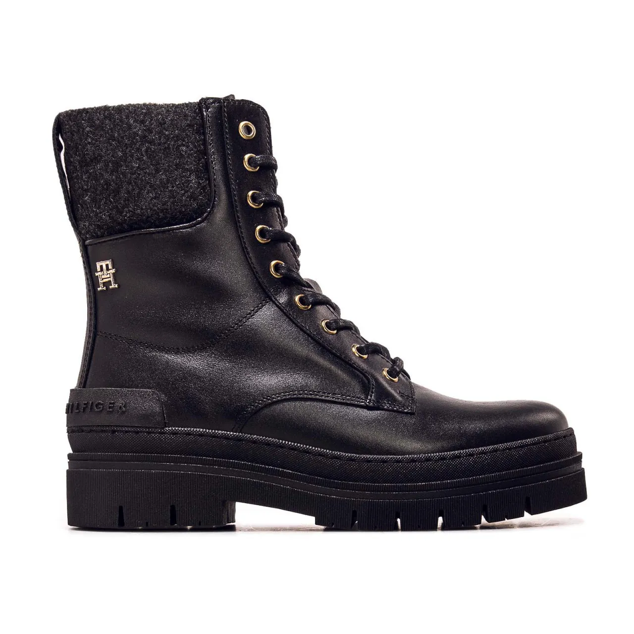Damen Boots - Feminine Felt Lace Up - Black