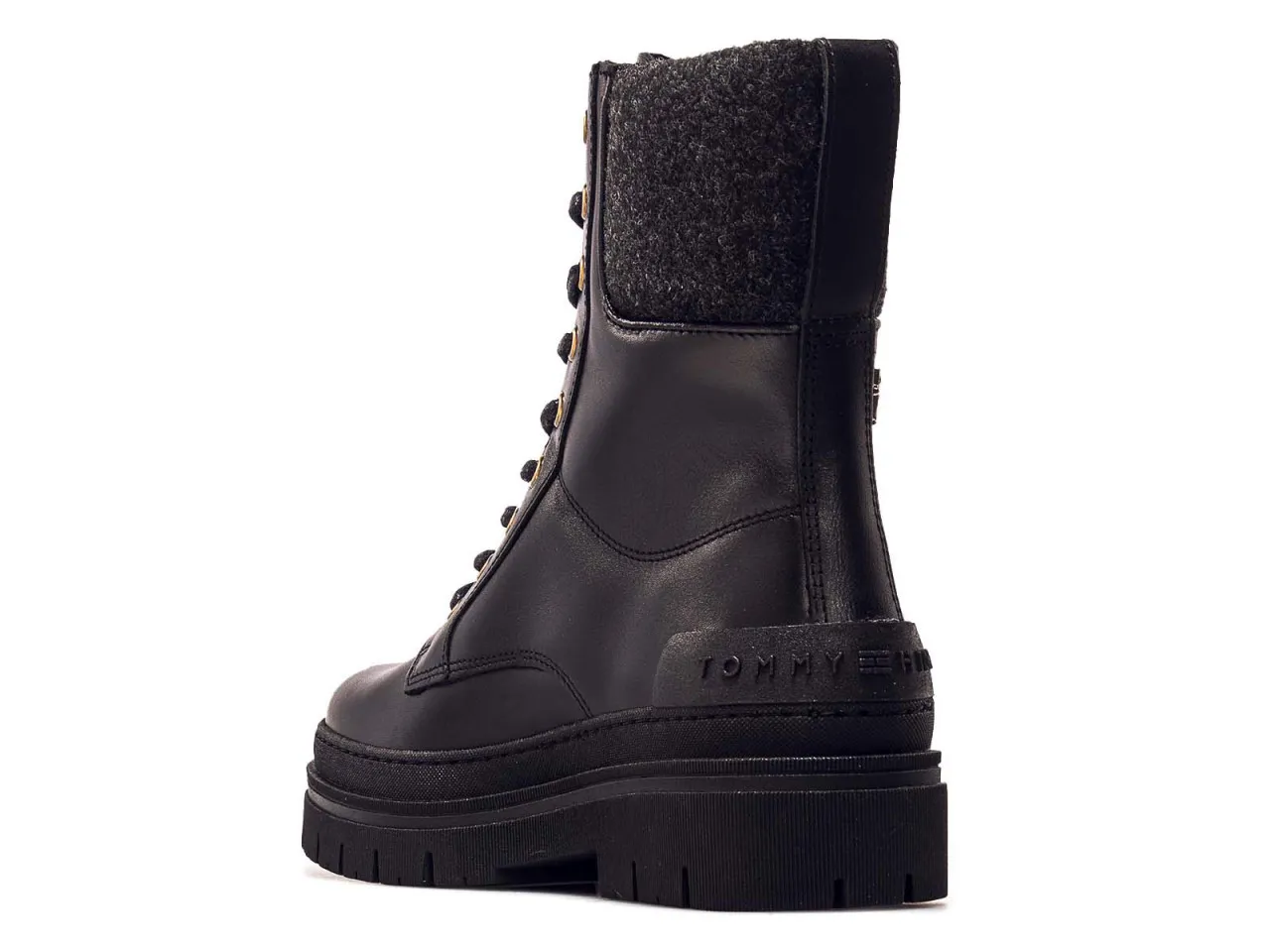Damen Boots - Feminine Felt Lace Up - Black