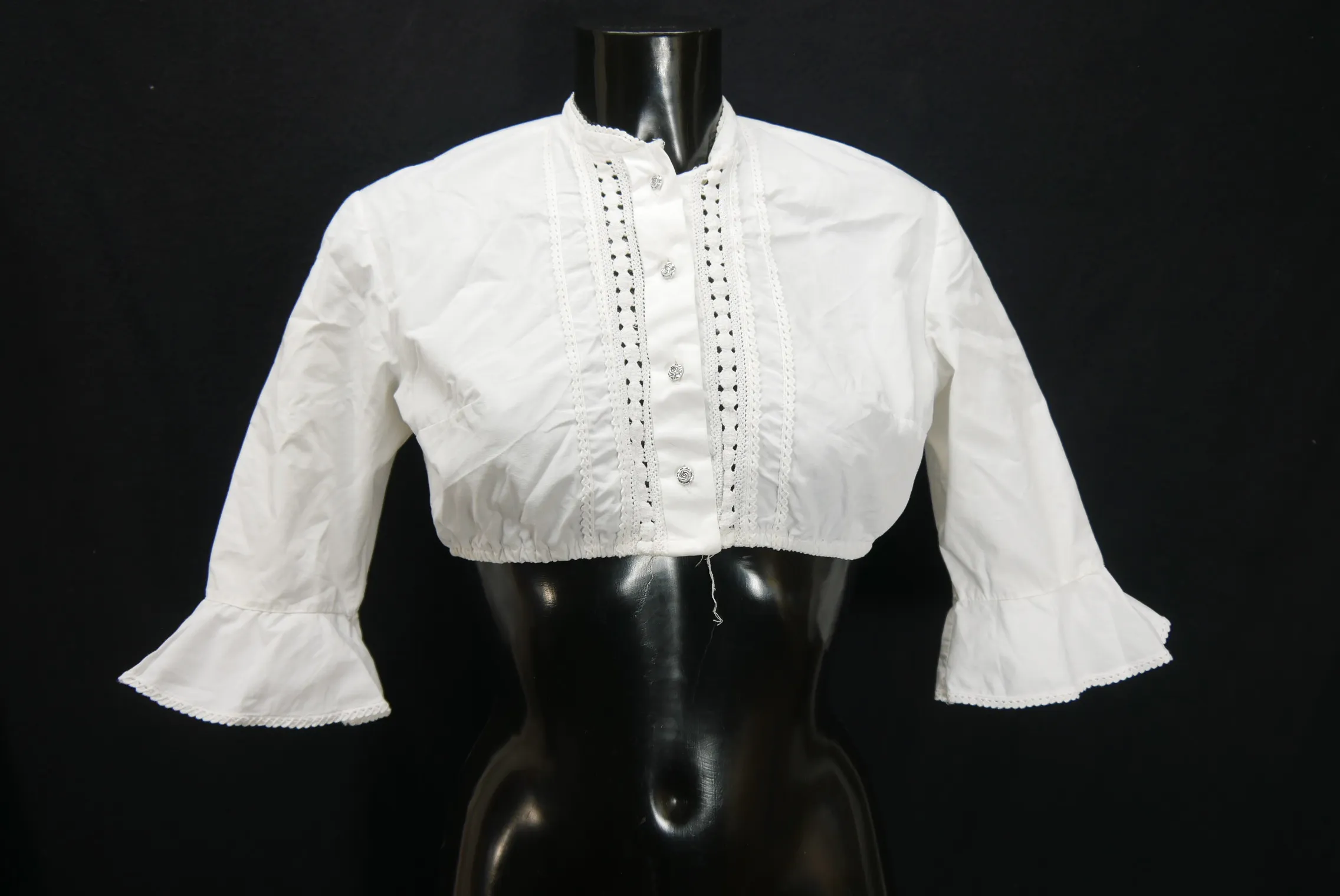 Gr.38 Dirndlbluse weiß Bluse für Dirndl Baumwolle mit Spitze B10757