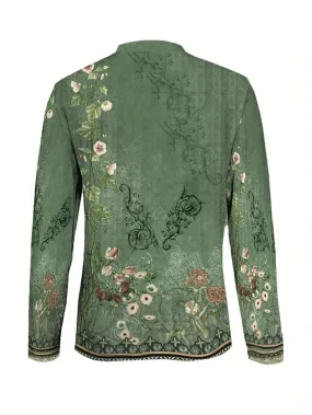 Heidi-Mode | Asymmetrical Neckline Floral Pattern Shirt