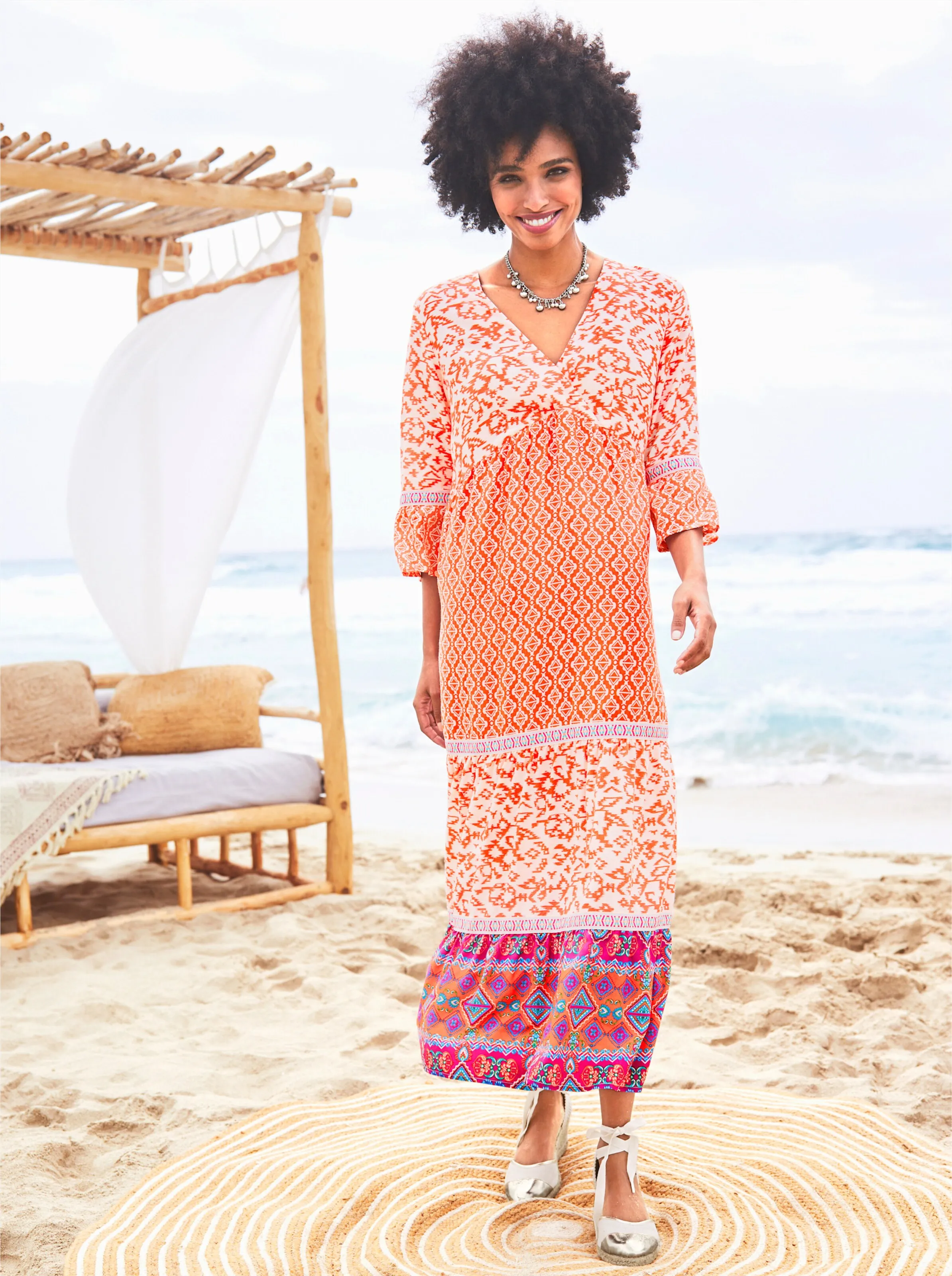 heine Druck-Kleid in orange-champagner-bedruckt