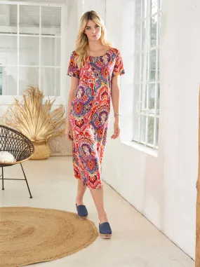 heine Jersey-Kleid in pink-gelb-bedruckt