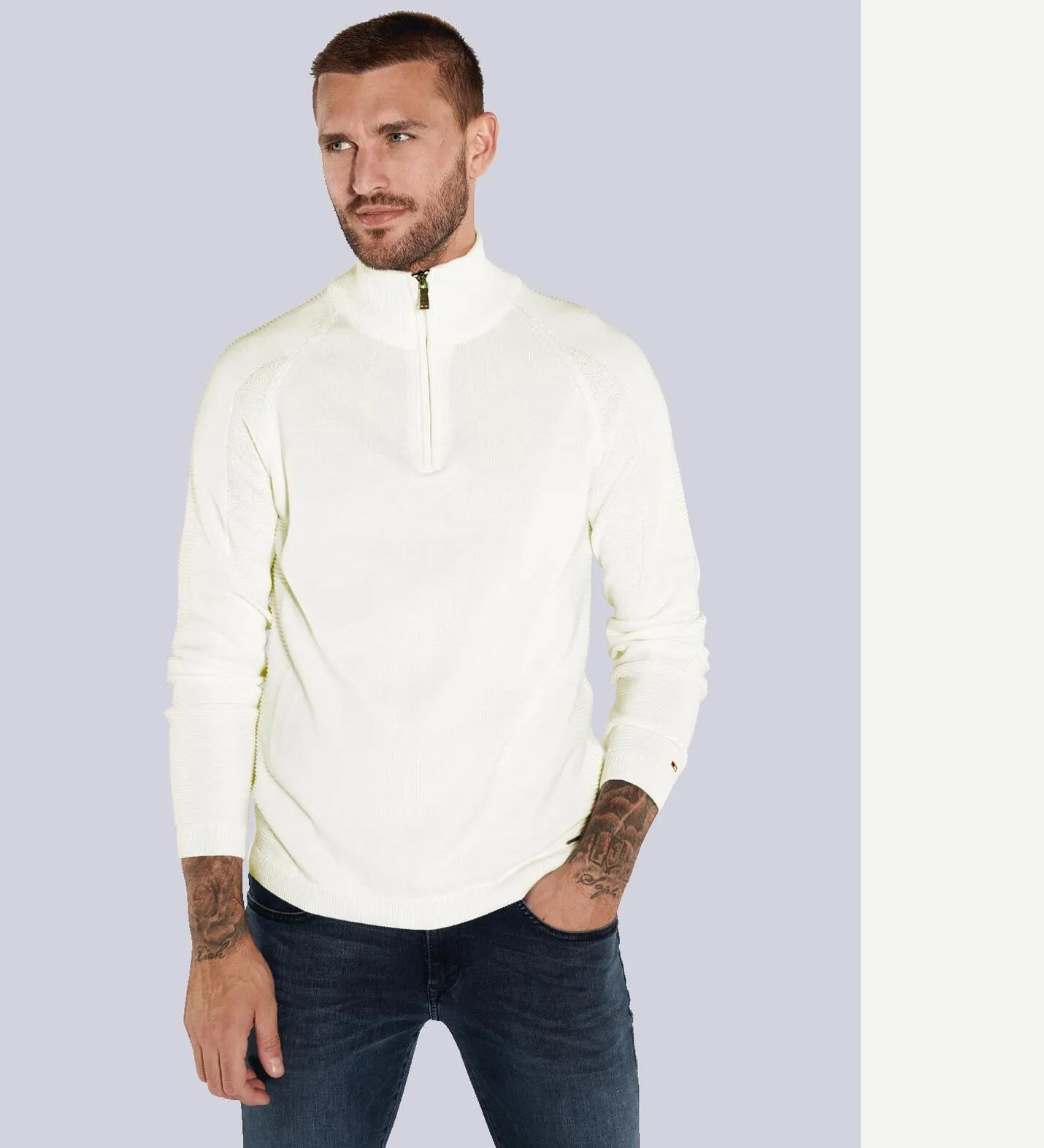 Herren emilio adani Pullover mit Polo-Kragen in Weiß kaufen 36075