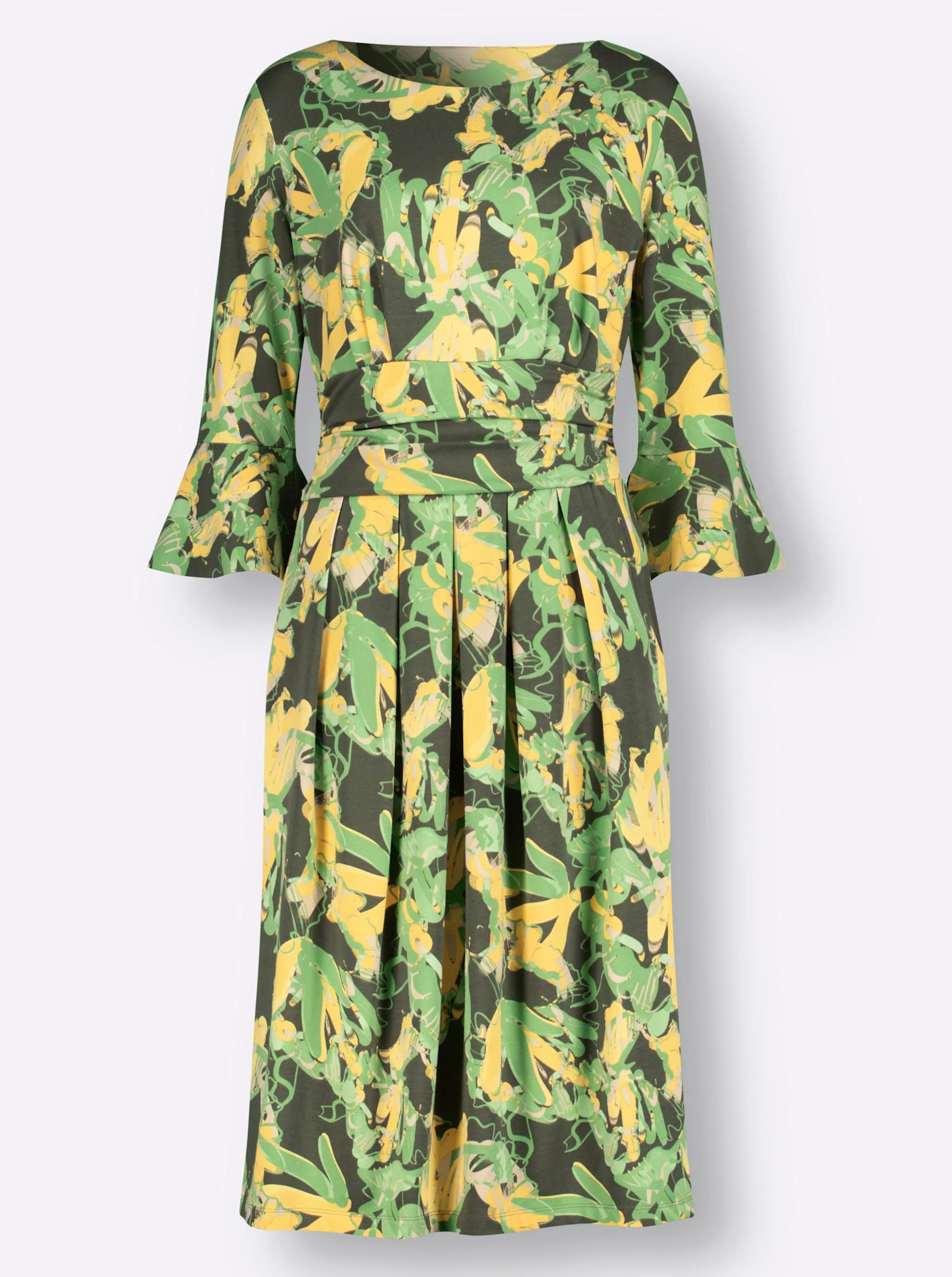 Jersey-Kleid in sand-apfel-bedruckt