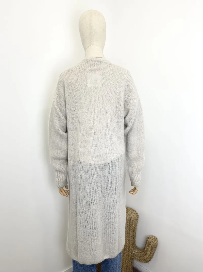 Lange, offene Strickjacke aus 52 % Babyalpaka