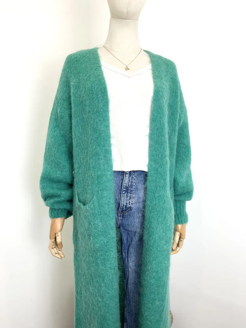 Lange, offene Strickjacke aus 52 % Babyalpaka
