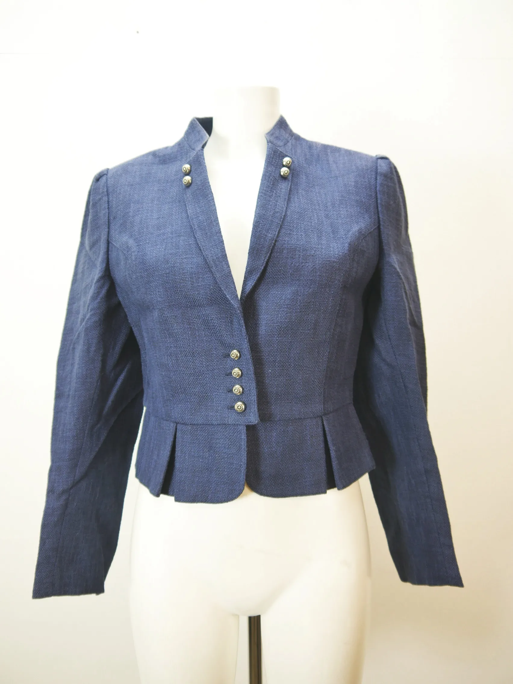 Lechtaler Tracht blau mit Schößchen fesche Damen Leinen Trachtenjacke Gr.40