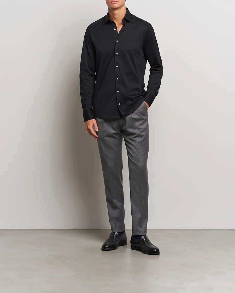 Slimline Stretch Jersey Shirt Black