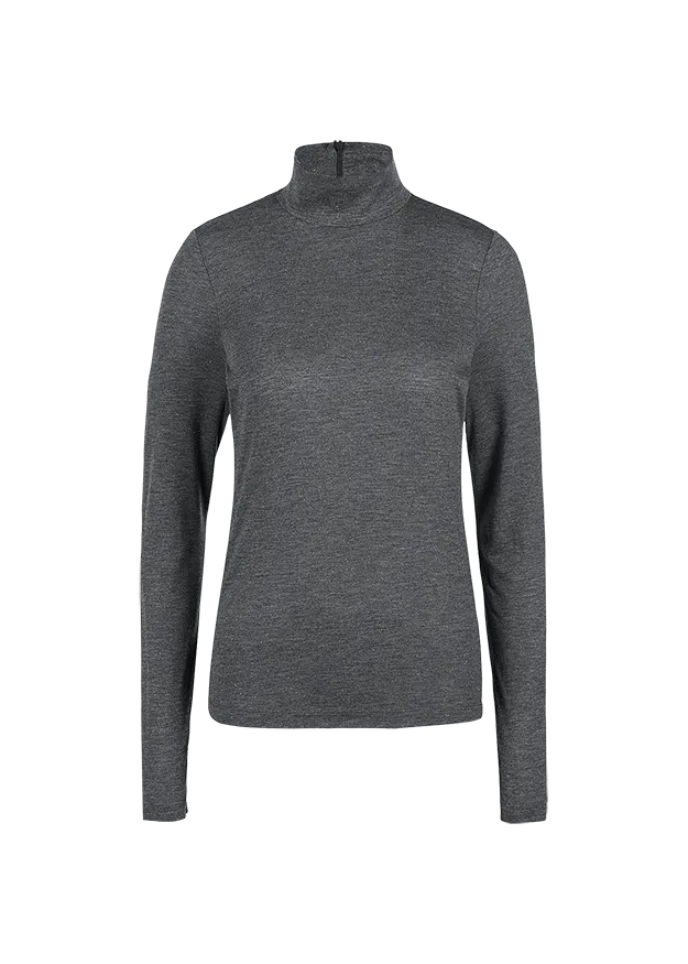 STEHKRAGEN-SHIRT AUS GLAM GREY JERSEY  »  Größe: 48, Farbe: moon rock