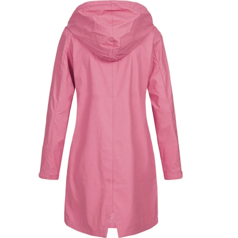 Stylische Regenjacke mit Knopfleiste und Reissverschluss, mit Kapuze f
