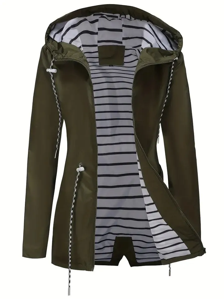 Stylische wasserdichte Regenjacke mit Kapuze und Taschen für Damen | I